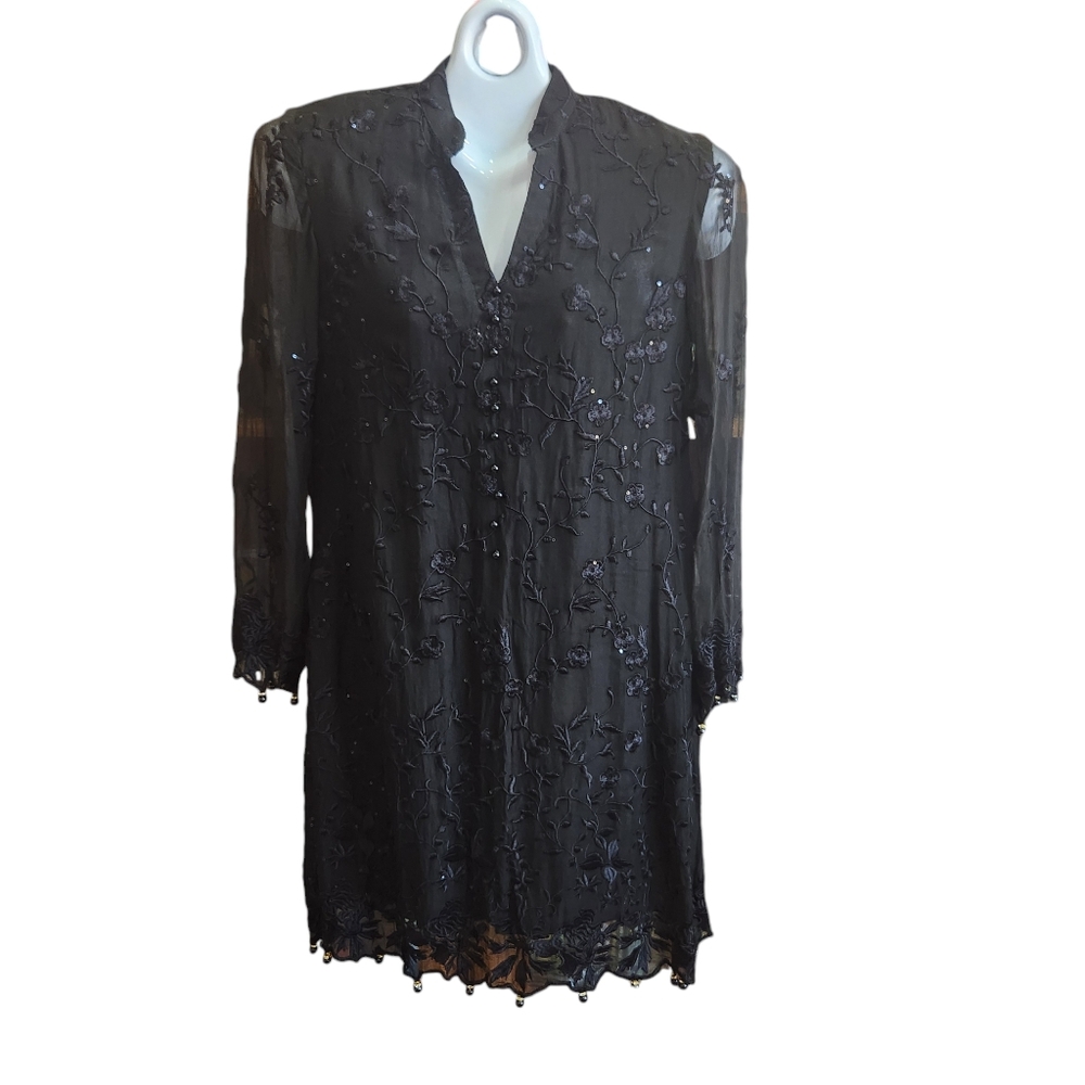 Whimsygoth Fairygrunge Embroidered Lace Sequined Beaded Sheer Kaftanesk Tunic
